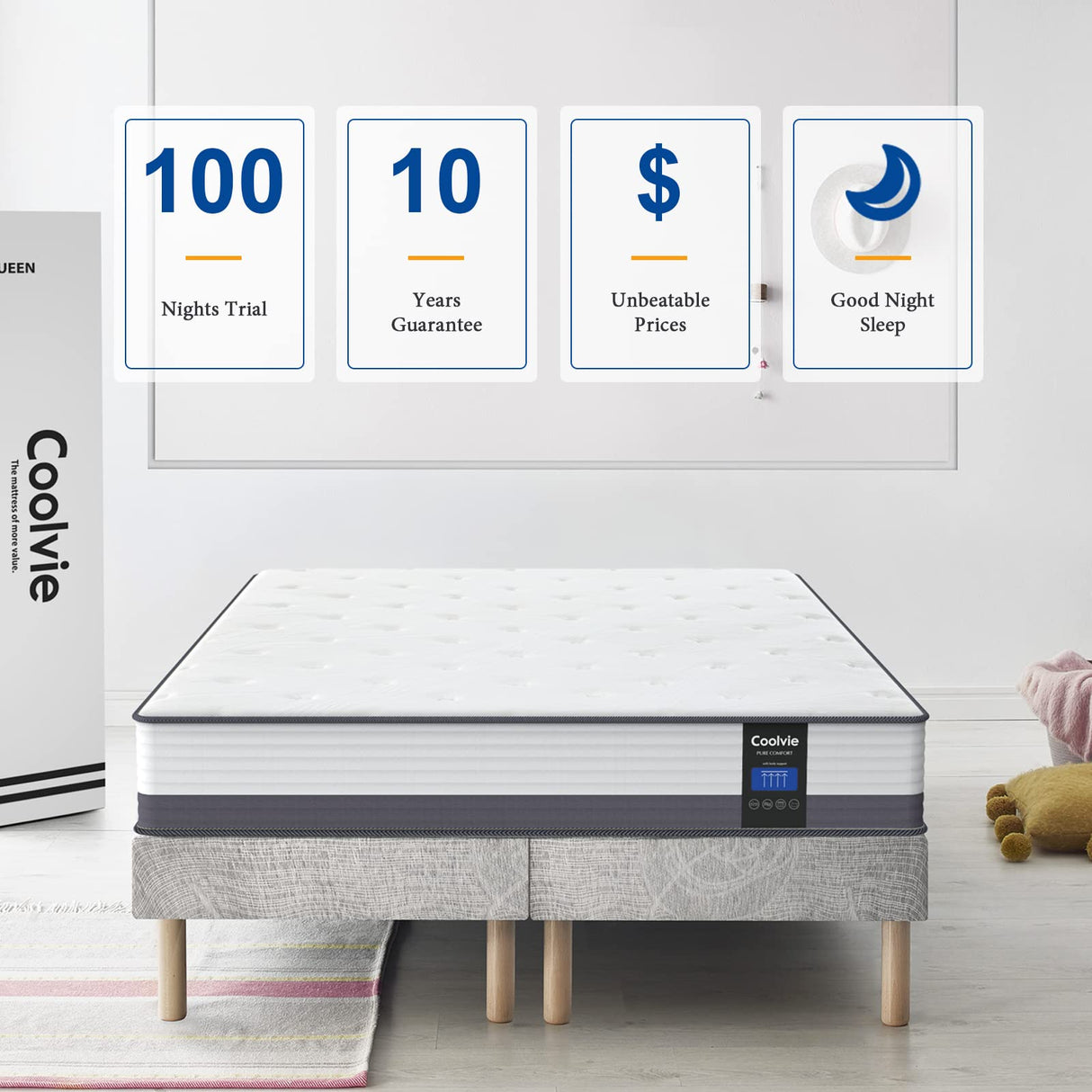 Coolvie 10 Inch Twin Mattress, Twin Size Hybrid Mattress Built in Pocketed Coils and Gel Memory Foam Layer, Low Motion Transfer & Breathable Twin Mattress in A Box Coolvie
