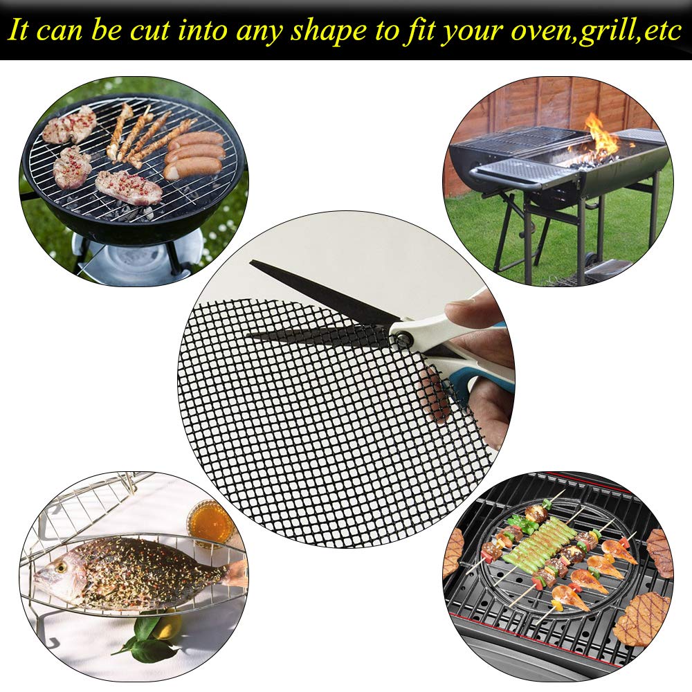LOOCH BBQ Mesh Grill Mat Set of 5 - Heavy Duty Nonstick Mesh Grilling Mats & Barbecue Accessories - Reusable and Easy to Clean - Works on Gas, Charcoal, Electric Grill and More - 15.75 x 13 Inch LOOCH