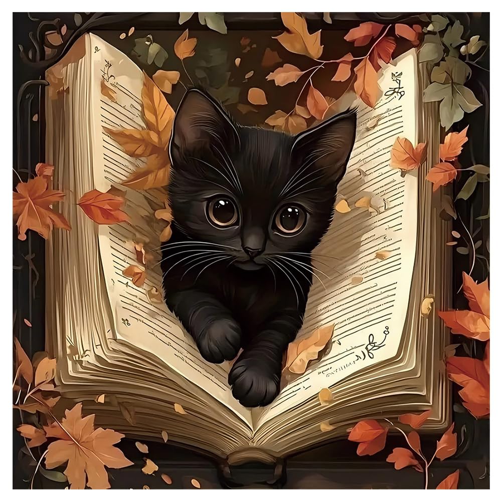 Kulvci Black Cat Diamond Painting Kits for Adults, Diamond Art Kits for Beginners, 5D DIY Full Drill Gem Craft for Home Decor Gift 12x12inch Kulvci
