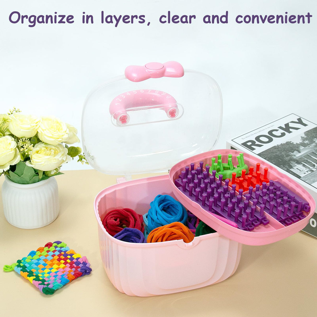 Tldcdte Weaving Loom for Kids and Adults,Potholder Loom Kit with 240 Colorful Loops,2-in-1 Weaving Loom Kit Toys for Kids with Transparent Bow Tote Box,Ideal Gifts for Girls Ages 5 6 7 8-12 13 Tldcdte