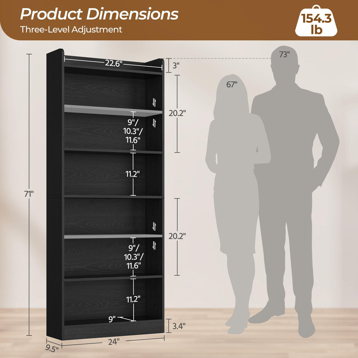 Yaheetech 7-Tier Open Bookcase and Bookshelf, Modern Simple Floor Standing Display Storage Shelves with Top Open Compartment for Home Office, Living Room, Bed Room - Black Yaheetech