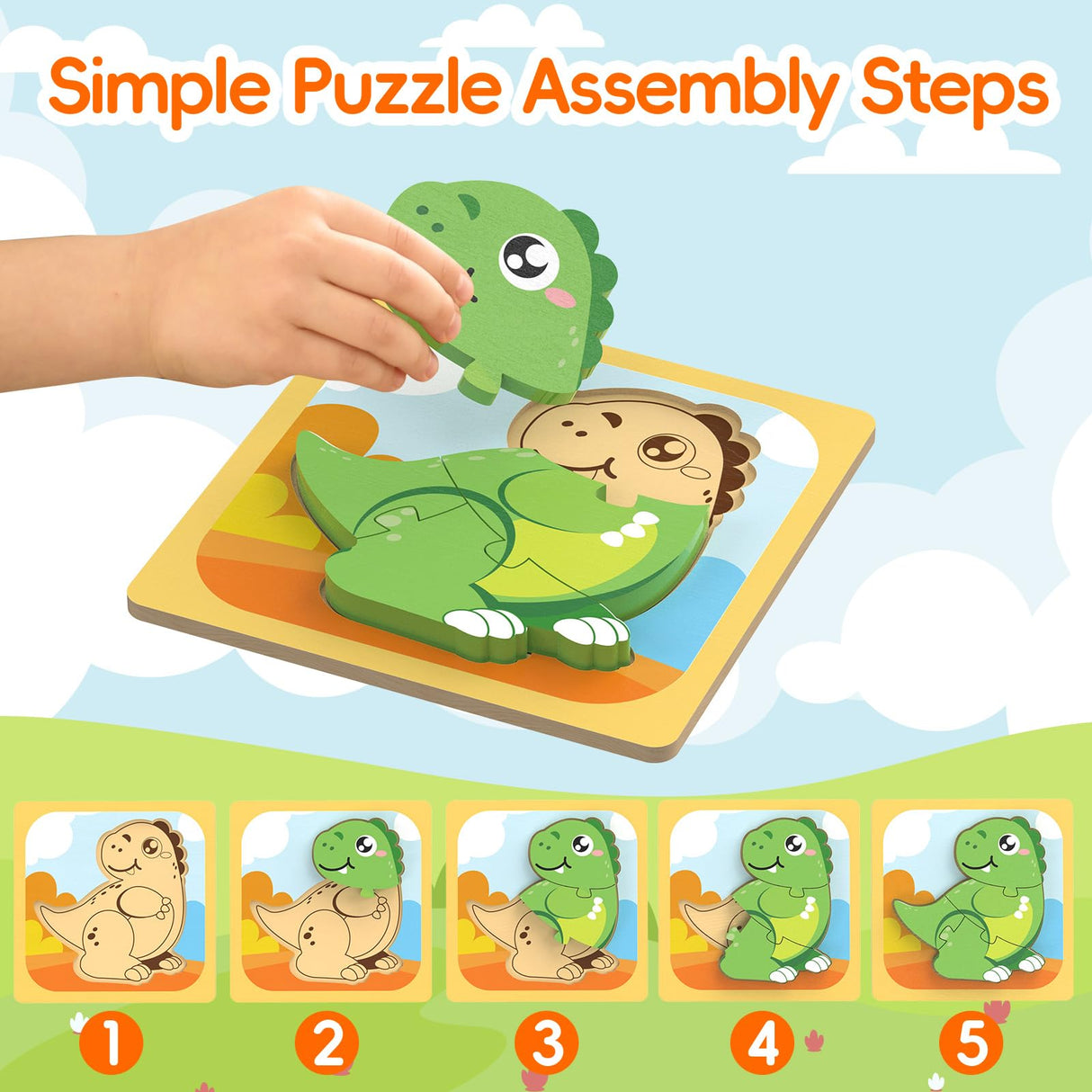 FunMission Puzzles, 8Pcs Animals Jigsaw Puzzles Toddler Toys, Brain Teaser Puzzles Montessori Toys, Wooden Puzzle Games, Educational Puzzles STEM Toys for 3+ Year Old Kids, for Kids FunMission