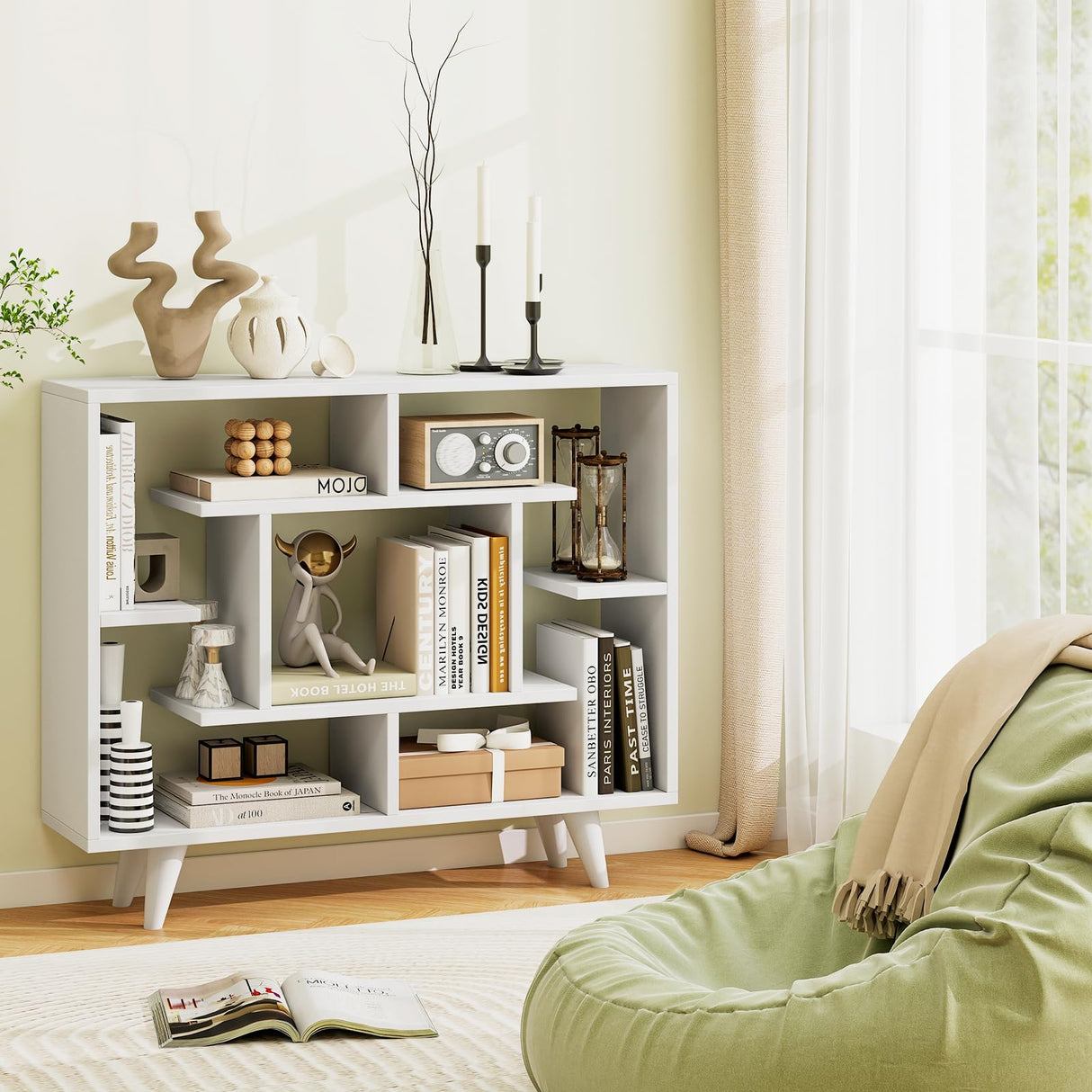 Tangkula Geometric Bookshelf, 3 Tier Modern Freestanding Open Bookcase with Anti-Tipping Devices & Legs, Home Office Decorative Storage Organizer Display Shelf for Living Room Study (White) Tangkula