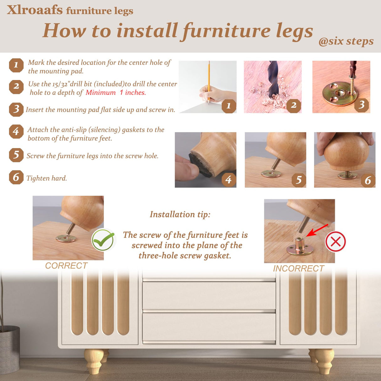 Xlroaafs Wood Couch Legs 5 inch Sofa Legs for Furniture Set of 4, Natural Replacement Wooden Legs Furniture Feet Table Cabinet Dresser Bed Frame Legs Xlroaafs