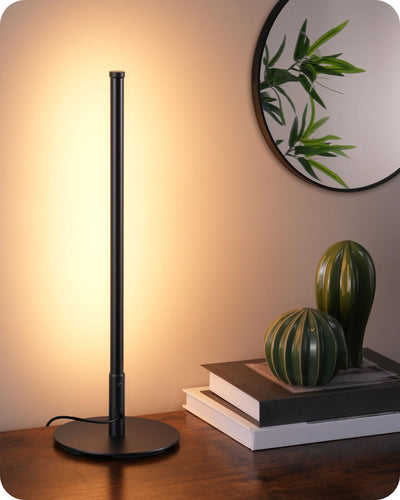 EDISHINE LED Table Lamp, Minimalist Bedside Lamp with 3 Dimmable Color Temperature, Touch Controller, Corner Light for Bedroom Nightstand, Living Room, Gift, Reading, Metal Finish, Black, 6W