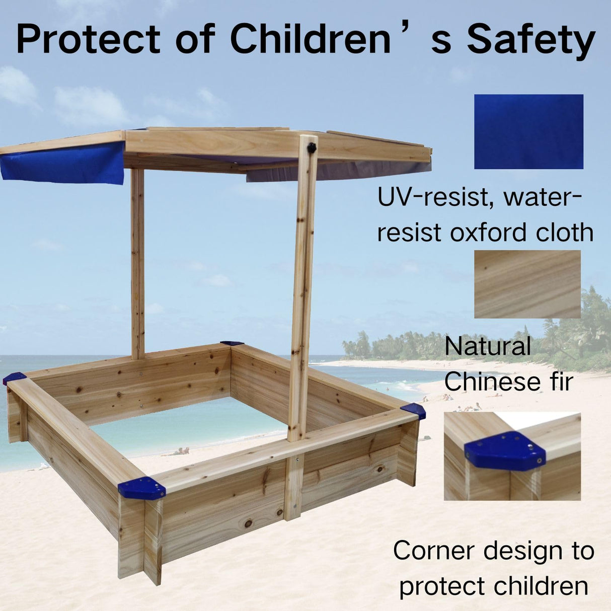 Kids Wooden Sandbox with Cover, Large Outdoor Sandbox with Canopy Height Adjustable, Sand Pit for Backyard Play, Wooden Sand Box for Kids Ages 4-8, Great for Children Boys Girls. AOCOROE