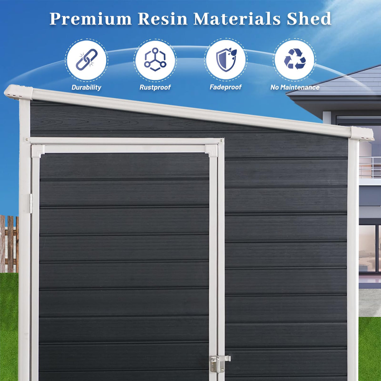 Zolyndo 8x4ft Lean to Shed, Resin Outdoor Storage Shed with Floor and 2 Windows, Plastic Sheds & Outdoor Storage Clearance for Patio Furniture, Garden Tools Bike Accessories, Beach Chairs Zolyndo