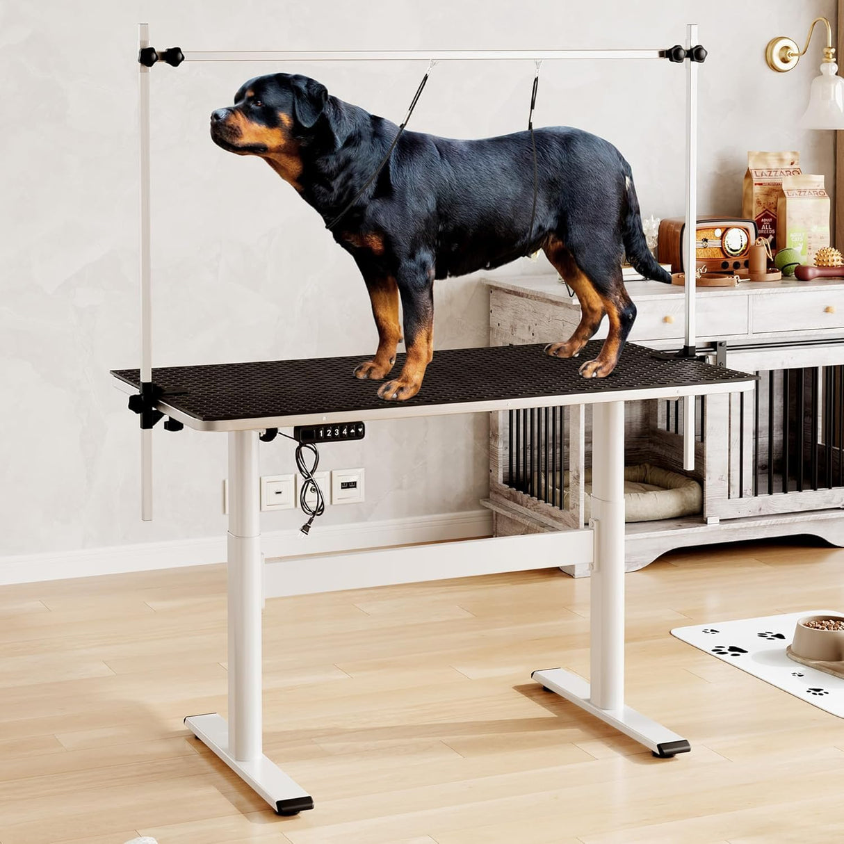 Sunvasagoo Electric Dog Grooming Table - Professional Quiet Motor, Non-Slip Desk Mat, Height Stepless Adjustable, Unique Smooth Edge Wrap, and Heavy-Duty Frame Construction. Sunvasagoo