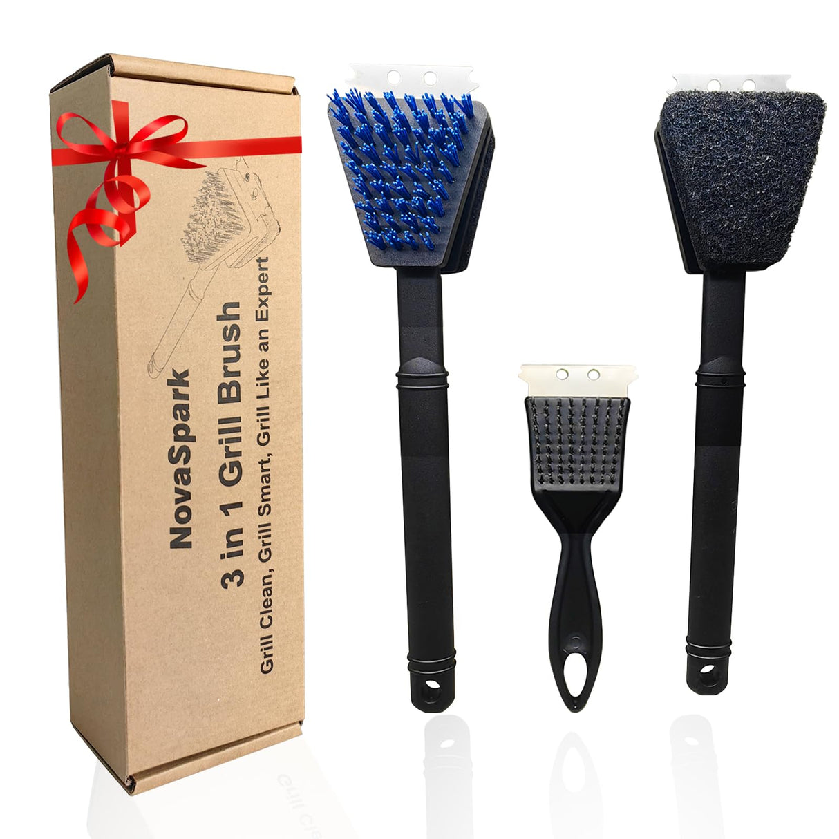 Nylon Grill Brush No Wire Bristle Barbecue Brush Grill Cleaning Kit Safe Grill Scraper Brush for Outdoor Grill Cleaner with Hole BBQ Brush Accessories Clean Cool Grates Gift for Men/Dad 3 PCS Novaspark