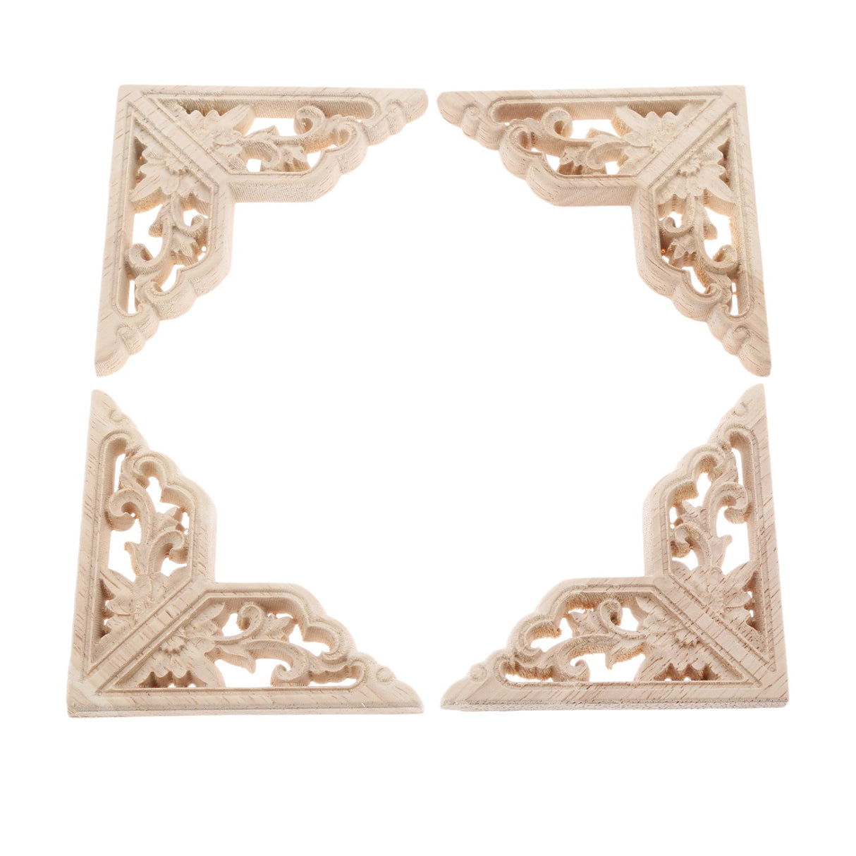 MUXSAM Wooden Decorative Appliques Onlays, 4-Pack Unpainted Wood Caravings Decals Inlays Overlays Corners Decor for Cabinet Dresser Cupboard Mirrors Walls Doors DIY Craft Project, 8x8cm/3.15"x3.15" MUXSAM