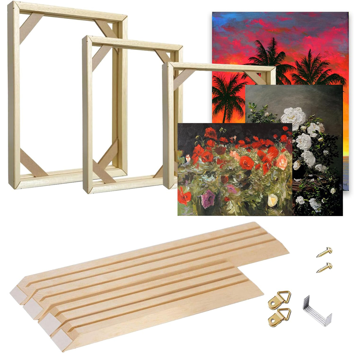 DIY Wood Canvas Frame Kit, Solid Wooden Stretcher Bars for Oil Paintings, Prints Canvas, Poster Frame for Stretching and Framing, Easy Assembly, Made in USA 12x16,1 Set WoodArtSupply