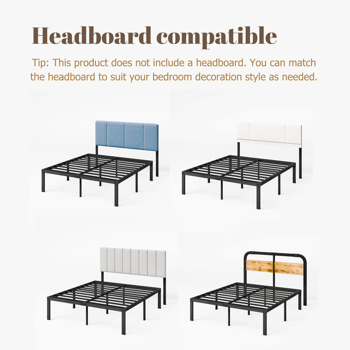 ZIYOO Full Size Bed Frame with Heavy Duty Steel Slat, 14 Inches Platform Bed Frame, Non-Slip Design, No Box Spring Needed, Easy Assembly, Quiet Noise Free, Under Bed Storage Space, Black ZIYOO