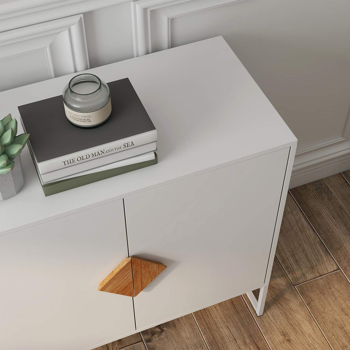 RASOO Buffet Cabinet White 4 Doors Modern Kitchen Buffet Storage Sideboard Cabinet Credenza Cabinet Cupboard with Adjustable Shelves RASOO