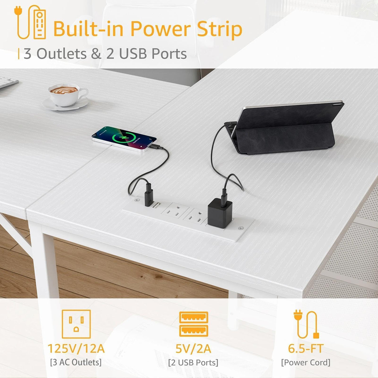 White L Shaped Desk with File Cabinet, 53 Inch Corner Office Desk with Storage Drawers Reversible, L-Shaped Computer Desks with Filling Drawer & Power Outlets for Home Office PC Work Study Wiriting DLisiting