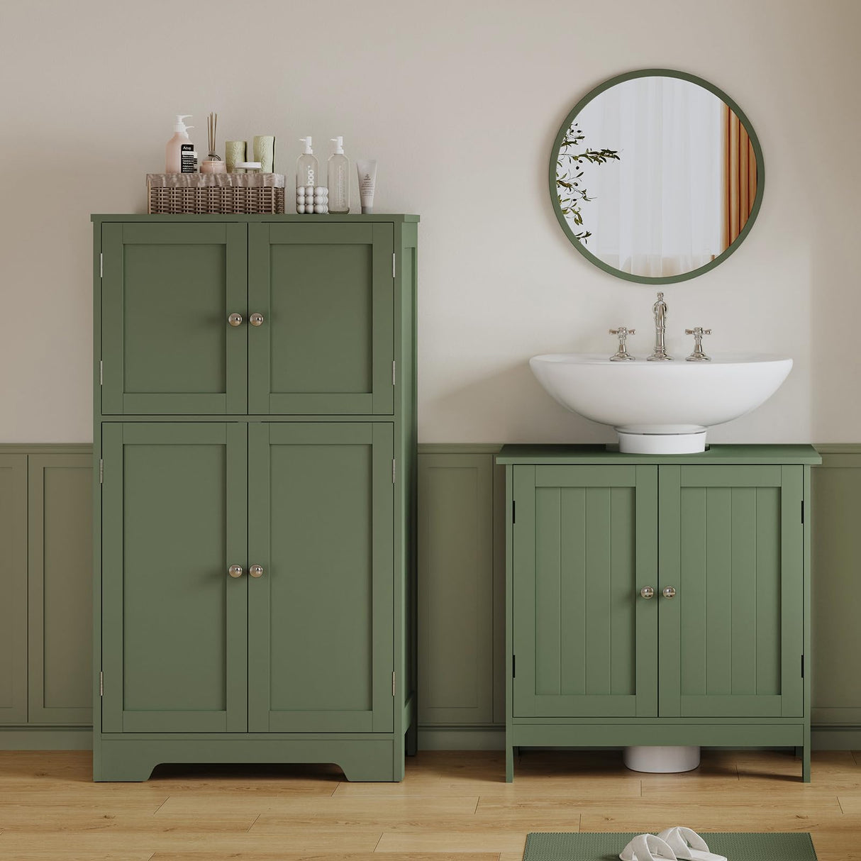 TEENFON Pedestal Sink Storage Cabinet, Under Sink Cabinet with 2 Doors & Storage Shelf, Under Bathroom Organizer for Bathroom, Forest Green TEENFON