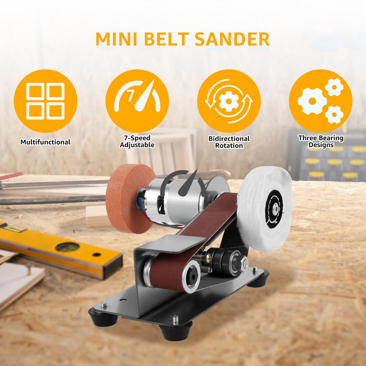 Mini Belt Sander 7 Adjustable Speed Knife Polishing Knife Sharpener Kit 15 Degree Belt Grinder Small Bench Grinder Kit Power Belt Sanders for DIY Wood Metal Working KarHoeGern