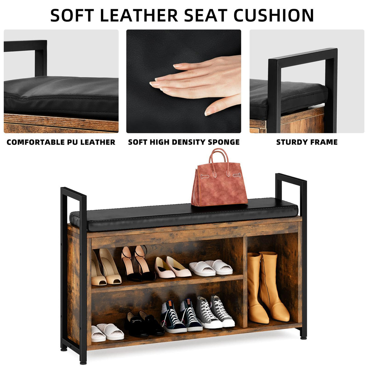 YITAHOME Hall Tree with Bench for Entryway, Wall Mount Coat Rack Shoe Bench Set, Industrial Entrance Organizer with Storage for Hallway, Rustic Brown YITAHOME