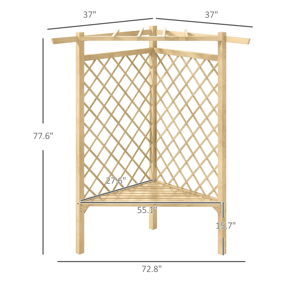 Outsunny 55" Garden Arch Bench, Wooden Trellis Park Bench for Outside with Slatted Seat, Lattice Backrest for Climbing Plants & Vines Outside On Lawn, Porch, Deck, Natural Outsunny
