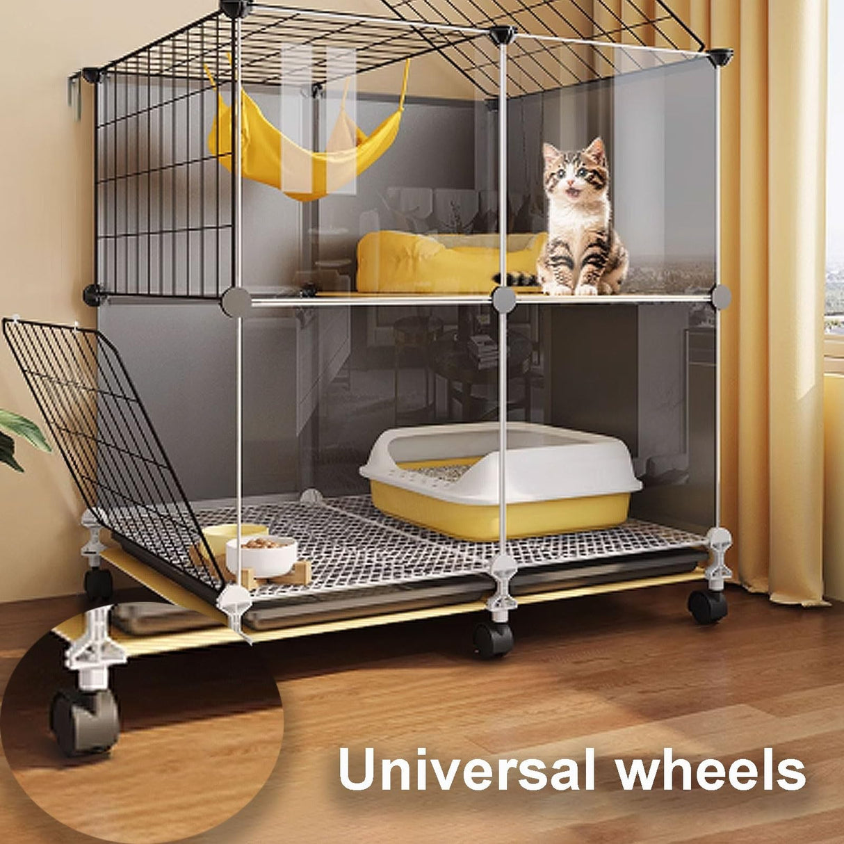 GUQASDV Black Cat Cages Indoor, Catio Indoor Cat Enclosure, Cat Playpen with Top Cover, Cat Crate with Wheels for Ferret, Chinchilla, Rabbit, Small Animals(106 * 36 * 82cm) GUQASDV