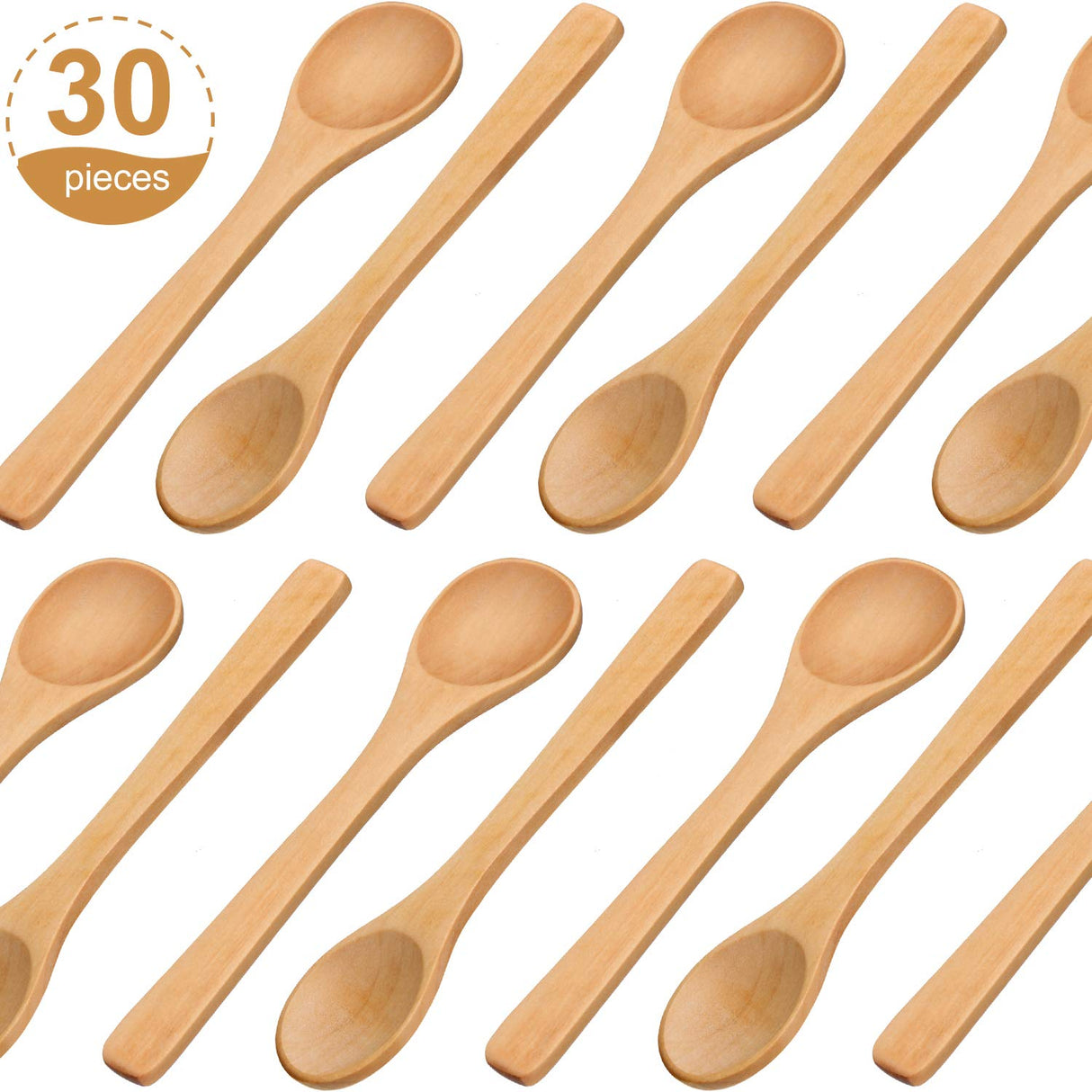 30 Pieces Mini Wooden Spoon Small Soup Spoons Serving Spoons Condiments Spoons Wooden Honey Teaspoon for Seasoning Oil Coffee Tea Sugar (Light Brown) Boao