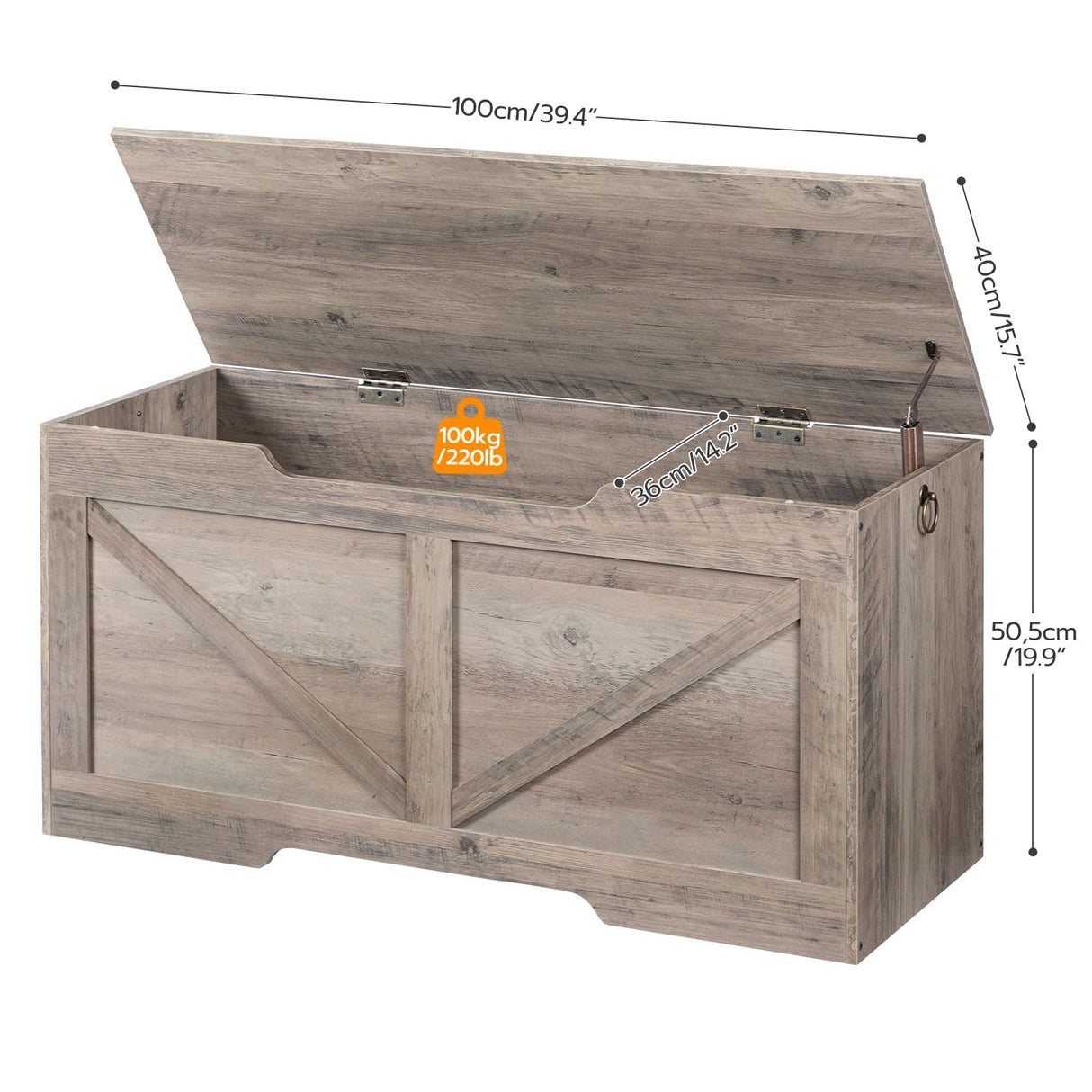 HOOBRO Storage Bench, 39.4” Retro Wooden Storage Chest with U-Shaped Cut-Out Pull, Safety Hinge, Supports 220 lb and Easy Assembly for Toy Box Organizer (Greige) BG771CW01 HOOBRO