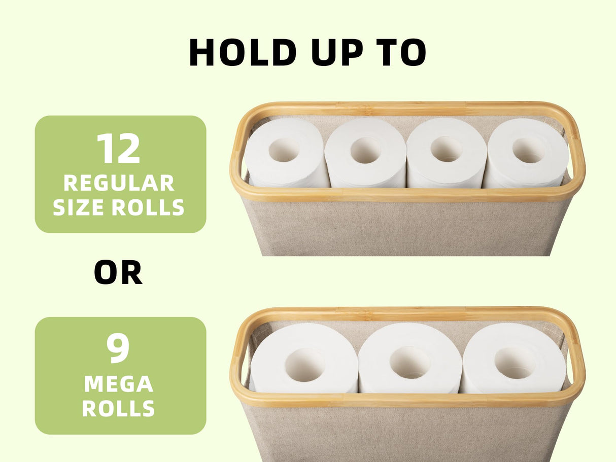 StorageWorks Toilet Paper Storage Basket, Toilet Paper Basket with Bamboo Lid, Large Toilet Paper Holder for up to 9 Mega Rolls, Toilet Paper Storage Cabinet for Bathroom, Brown and Beige, 1 Pack StorageWorks