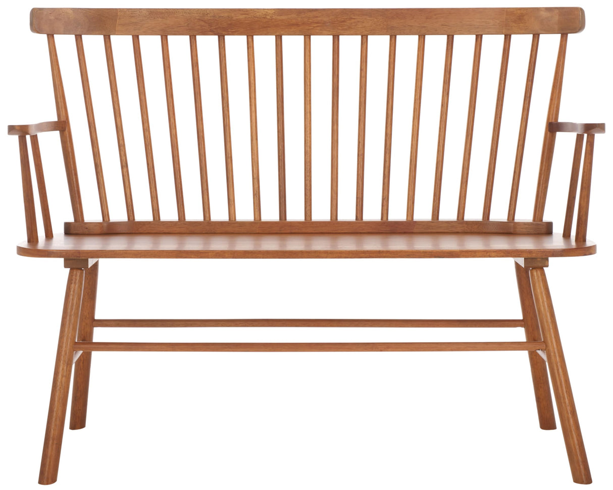 SAFAVIEH Home Collection Addison Farmhouse Honey Solid Wood Windsor Spindle Loveseat Bench SAFAVIEH