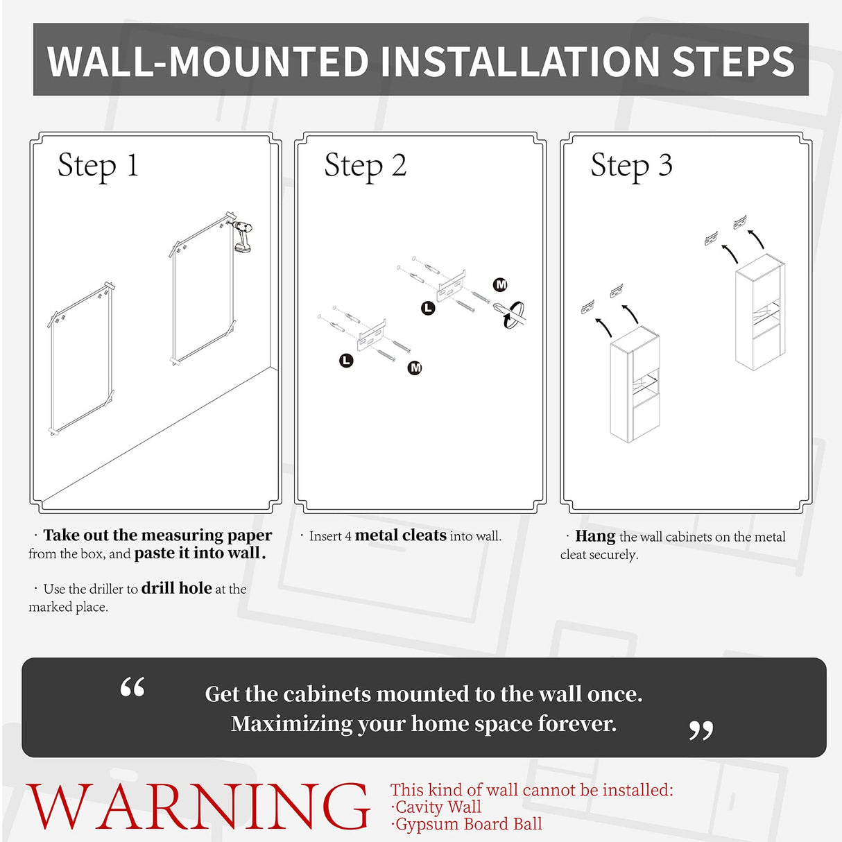 AMERLIFE Wall Storage Cabinets with LED Lights, Modern High Gloss Hanging Cabinets with 4 Closed Doors & Open Glass Shelves, for Living Room/Bedroom/Office, Black(Set of 2) AMERLIFE