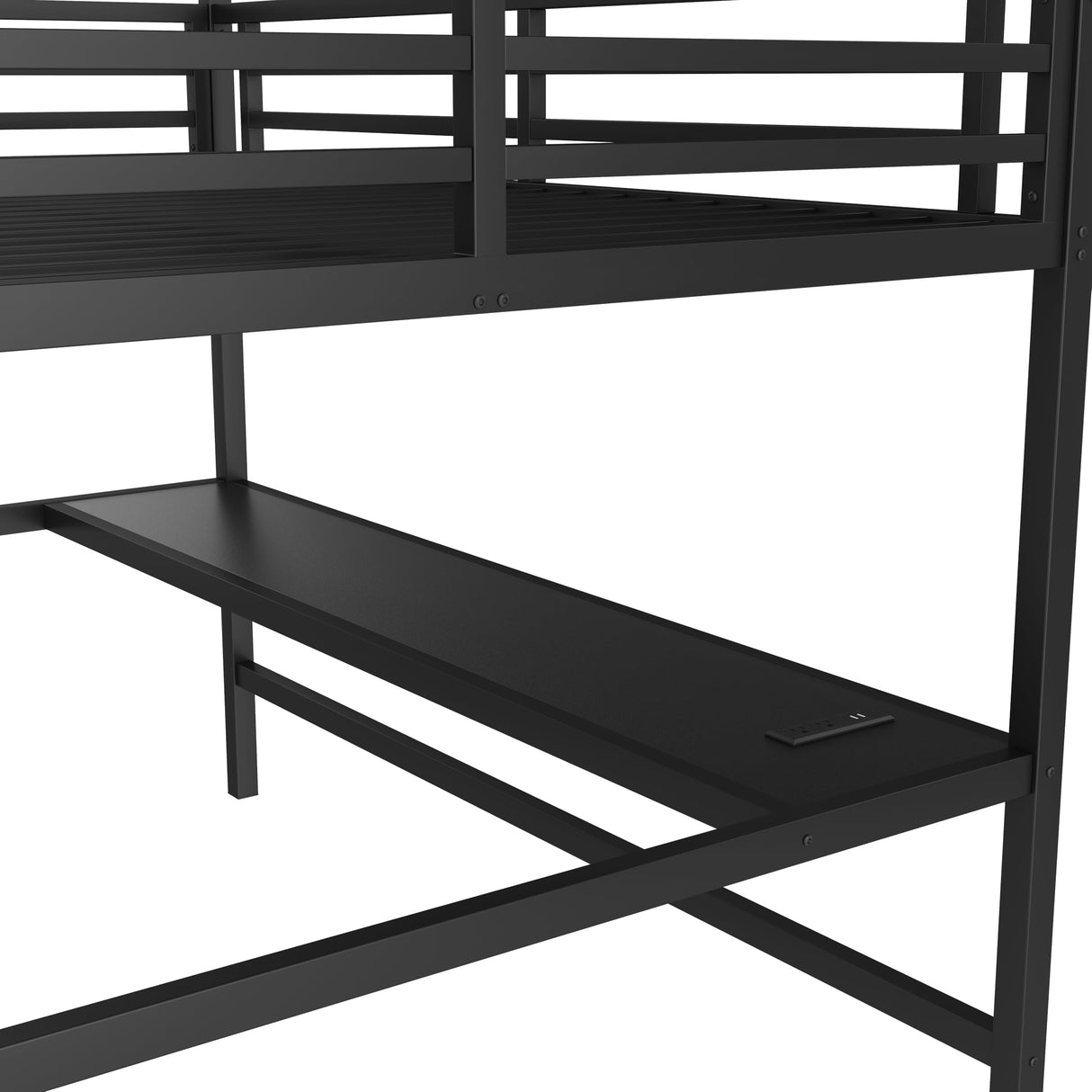 Metal Queen Size Loft Bed with Desk and Charging Station,Heavy Duty Loft Bed Frame Queen Size with LED Lights and USB for Kids,Teens,Adults,Black Desk Bellemave