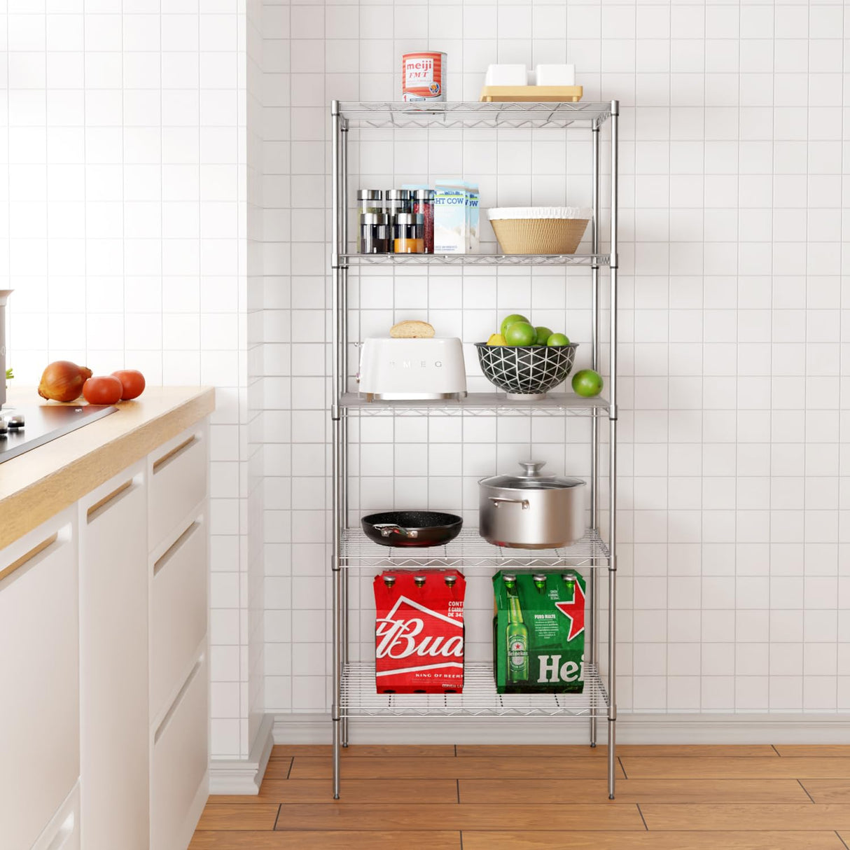 5 Tier Layer Rack Metal Shelf Commercial Storage Shelves for Storage Heavy Duty Metal Storage Shelves Durable and Versatile Storage Solution for Restaurant Garage Pantry Bathroom Office Kitchen PayLessHere