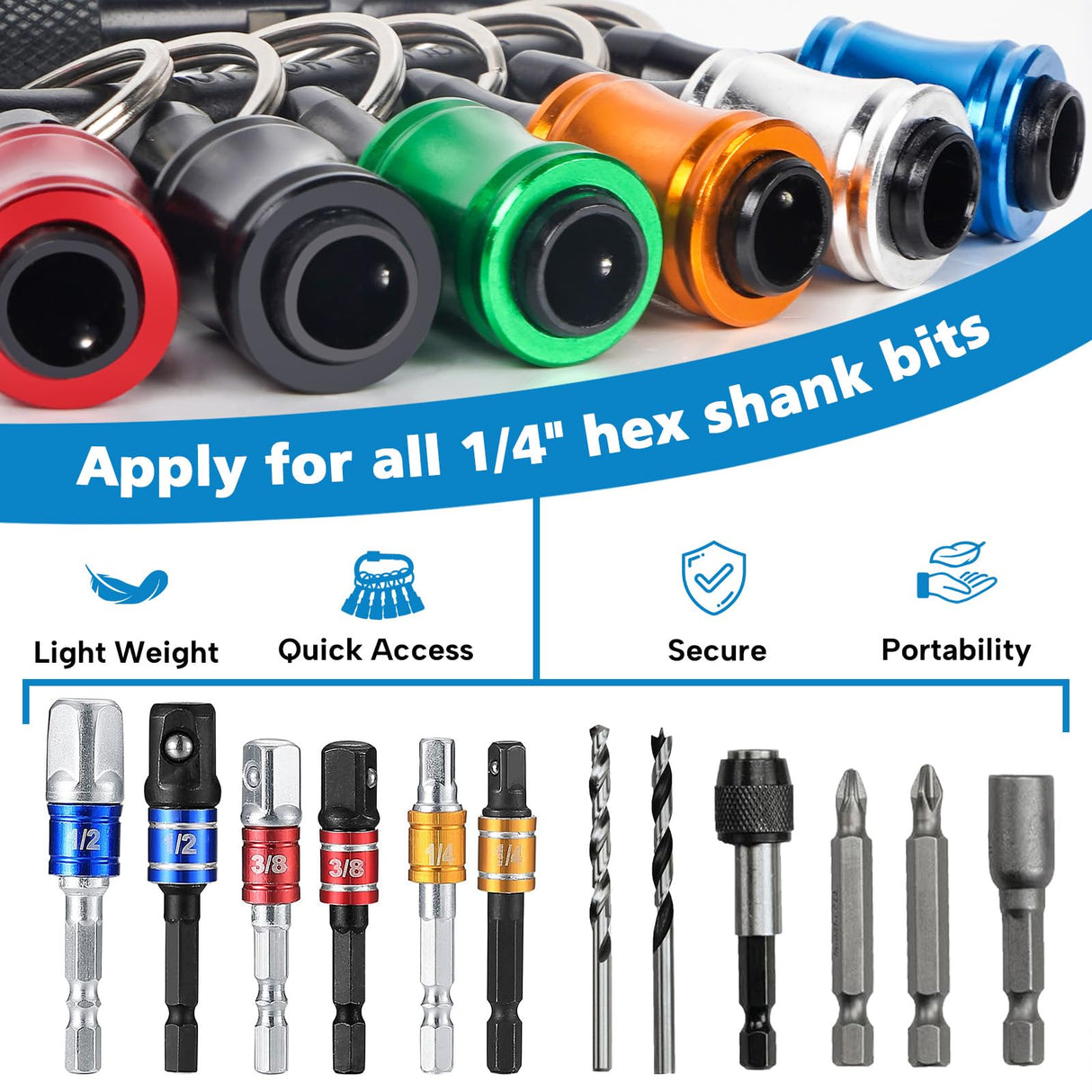 12PCS Bit Holders 1/4 Socket, Hex Shank Screwdriver Bit Holder for Impact Driver Drill Bit Keychain Extension Bar Quick Release Easy Change, Screwdriver Bit Holders for Tools & Home Improvement Gift FACAINCXS