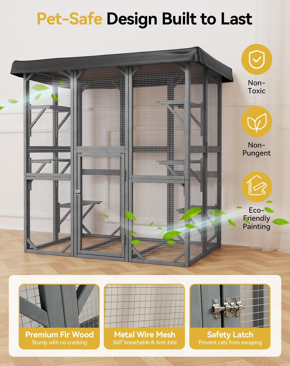 Catio Outdoor Cat Enclosure, 71" Large Cat House for Multiple Cats with Waterproof Roof, 3 Tier Cat Cage with 6 Platform for Patio, Yard, Graden PawGiant