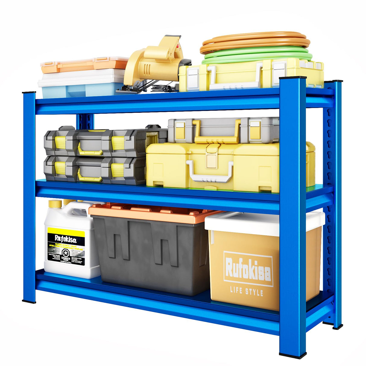 Rufokisa 40" W Garage Shelving Heavy Duty,1500LBS Loads Adjustable Garage Storage Shelves,3-Tier Metal Storage Racks and Shelving Units, Utility Rack Shelves,40”W x 18”D x 36”H,Blue Rufokisa