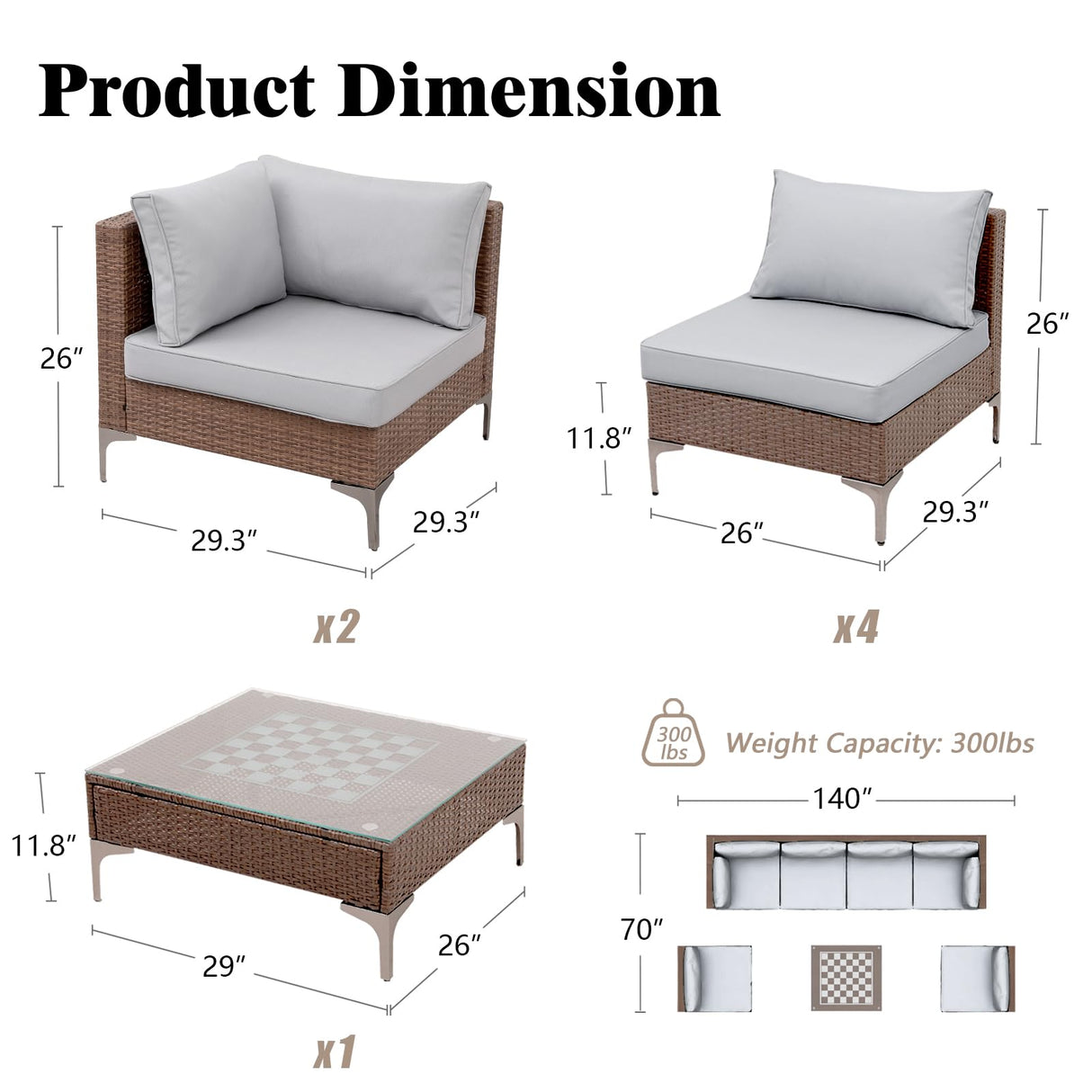 OPENAIRCOMFORT Outdoor Patio Furniture Sets, Patio Furniture Set 7 Pieces Conversation Sets, Outdoor Sectional Sofa, All-Weather PE Rattan Modular Sofa for Porch, Deck, Garden, Gray OPENAIRCOMFORT