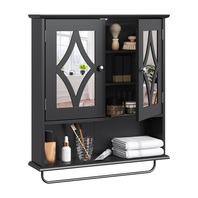 RoyalCraft 22x25 Bathroom Medicine Cabinet with Mirror, Large Wood Wall Mounted Storage Cabinet with Shelves and Towel Bar, Over The Toilet Storage Cabinet for Bathroom, Laundry, Living Room, Black