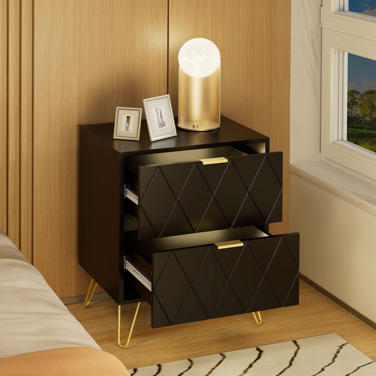 Anbuy 9 Drawer Dresser and Night stand Sets for Bedroom, Two Drawers Nightstand Set of 2 & 9 Drawer Dresser Combo 3 Pieces (Black) Anbuy