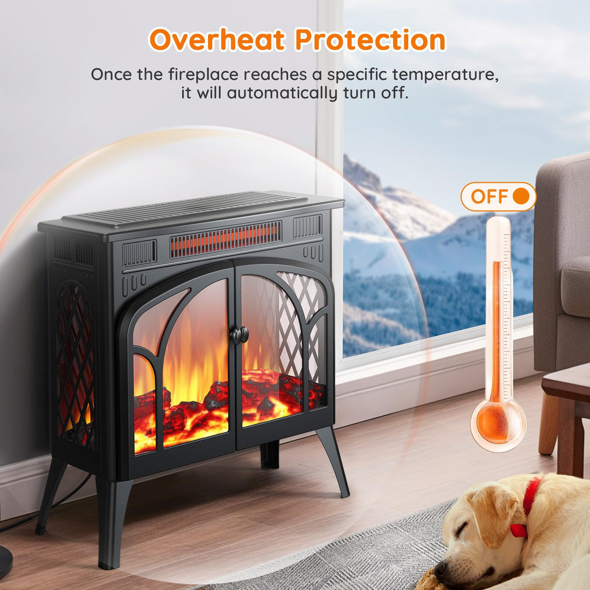 Rintuf Electric Fireplace Heater, 1500W Infrared Fireplace Stove w/ 3D Realistic Flame, 5100BTU Freestanding Electric Stove Heater with Remote Control, 8H Timing, Ideal for Indoor Home Use Rintuf