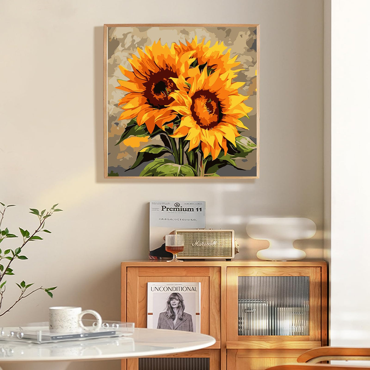 Fountor Framed Paint by Numbers Kit for Adults Beginner & Kids Ages 8-12, Sunflower Paint by Number with Frame, Easy Acrylic Watercolor Sunflower Painting by Numbers Kit on Canvas 10x10 inch Fountor