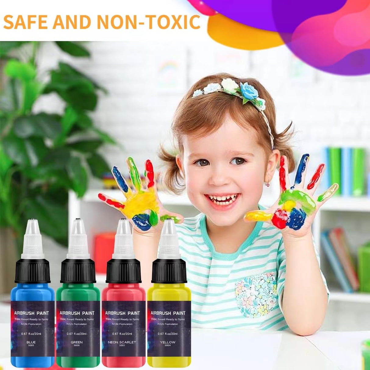 Airbrush Paint 12 Colors, Ready to Spray Airbrush Paint Set, Water-Based Acrylic Air Brush Paints for Metal, Plastic Models, Canvas, Wood, 0.67 Fl Oz/20ml EKOHERR