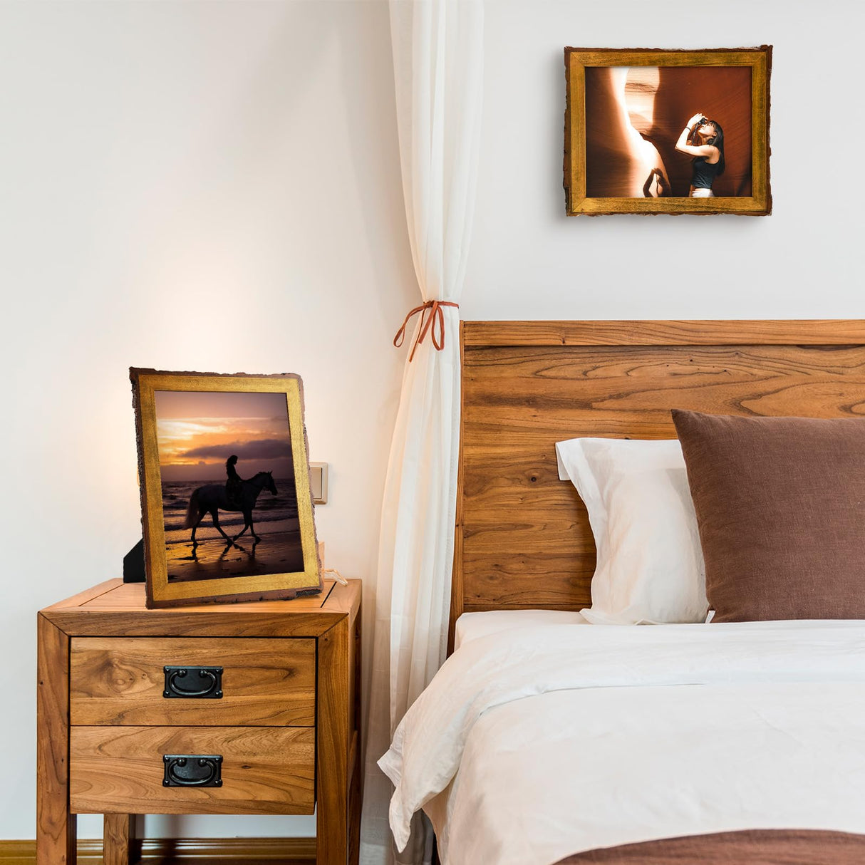 Golden State Art, 8x10 Picture Frame Rustic Brown, Solid Wood Picture Frame with Bark Edges & Real Glass Cover, Display Posters/Photos/Prints 8x10 for Wall Mounting, Farmhouse Decor Golden State Art