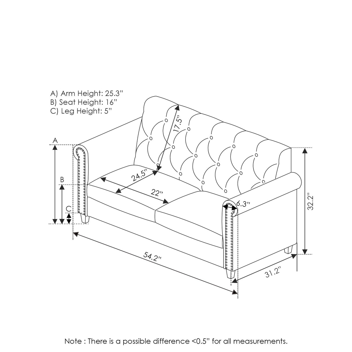 Furinno Bastia Vintage Modern Chesterfield Button Tufted Loveseat/Sofa Couch for Living Room, Navy Velvet Furinno