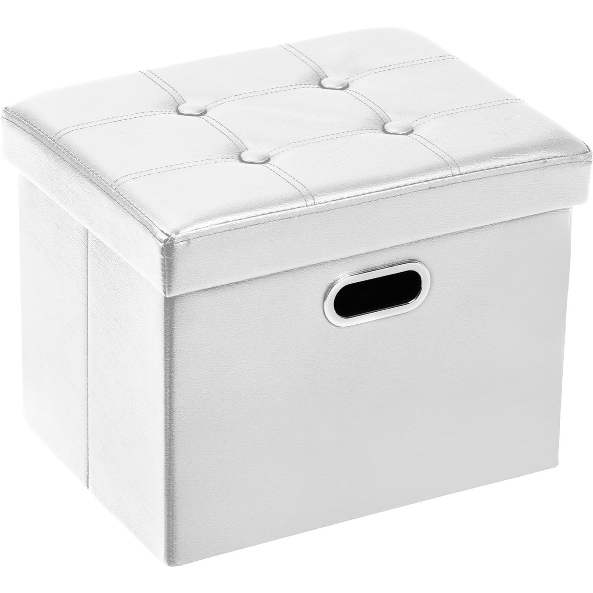 COSYLAND Storage Ottoman 17x13x13in Leather Ottoman Rectangle Foot Rest Foot Stool Folding Ottoman for Room Dorm Small Collapsible Bench Seat Organizer Entryway Furniture with Handles Lid White COSYLAND