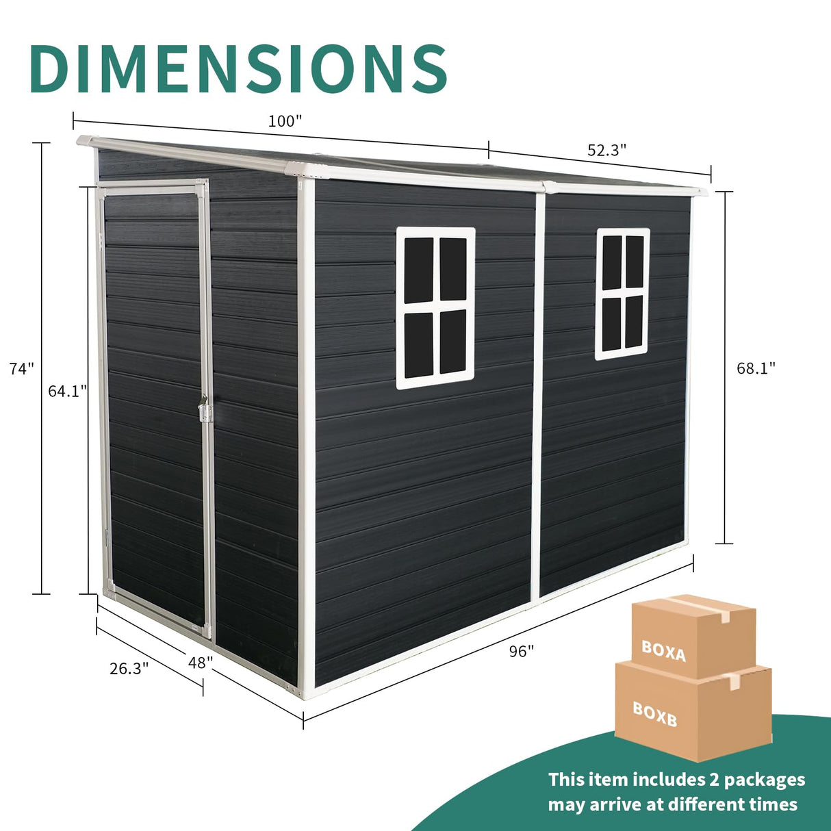 LANTRO JS Outdoor Storage Shed with Floor Included, 4x8FT Plastic Storage Shed with Floor with 2 Windows and Lockable Door, Backyard Storage Sheds for Garden Tools, Bike LANTRO JS