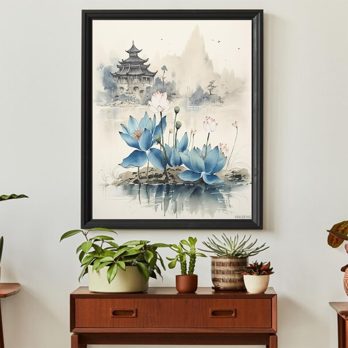 VNUIEHG Paint by Numbers Kit for Adults Flowers, Chinese Painting Ink Lotus, Capture The Wonderful Moments of Summer's Flower Sea Through Art, 40x50cm, Without Frame VNUIEHG