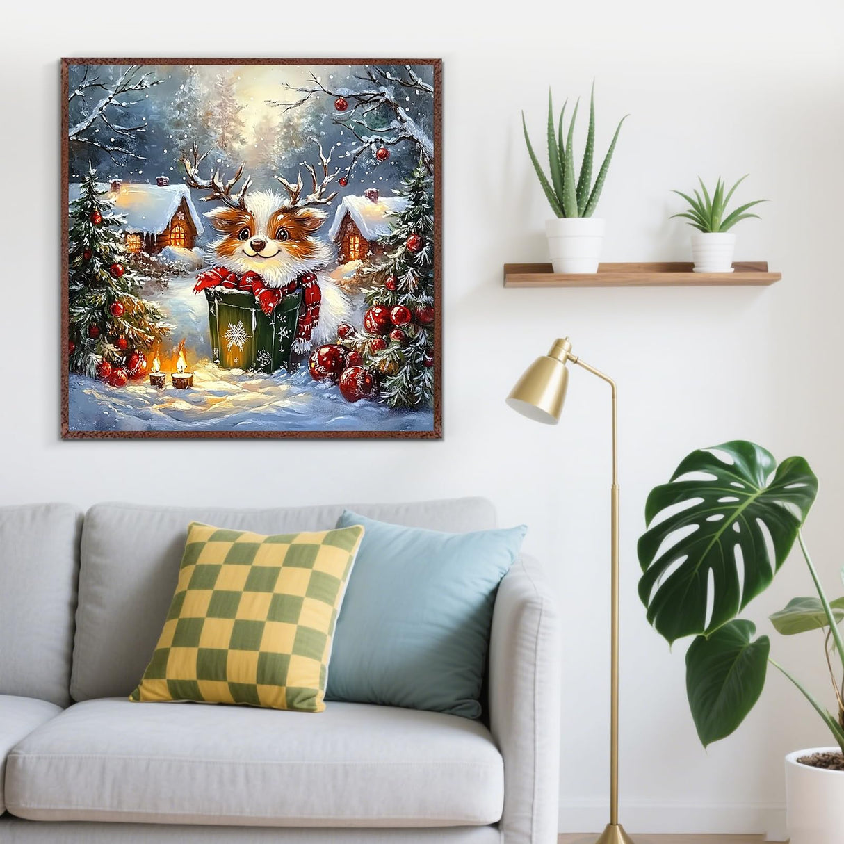 Christmas Elk House Diamond Painting Kits for Adults, 5D Winter Diamond Art Kits for Adults Beginners, DIY Full Round Drill Diamond Dot Painting Gem Art Kits for Adult, Home Wall Decor 13.8x13.8 Inch LKHMVCA