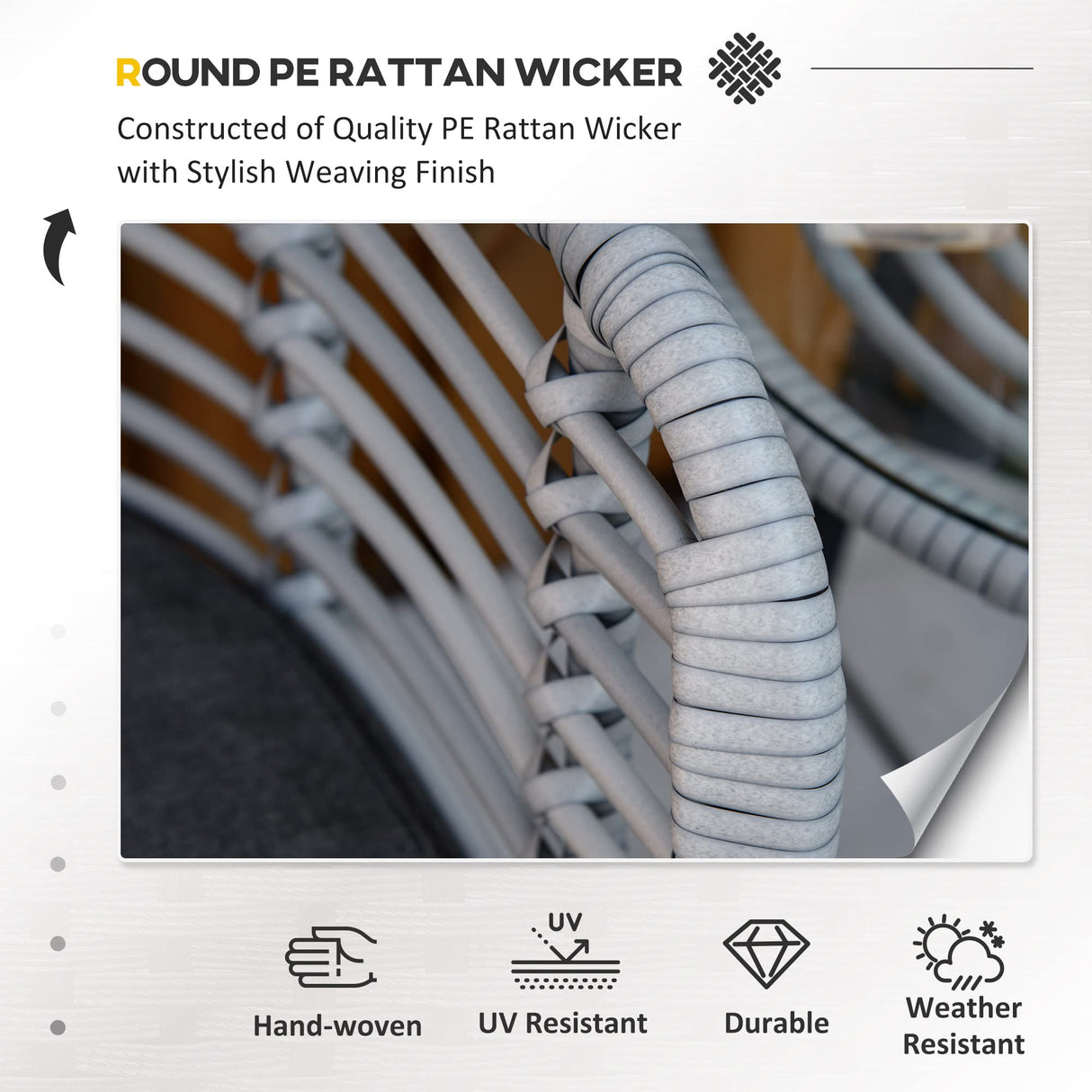 Outsunny 3 Piece Patio Bistro Set, PE Rattan Outdoor Furniture with Cushioned Barrel Chairs & Glass Coffee Table, Conversation Set for Porch, Backyard, Apartment, Balcony, Mixed Gray Outsunny