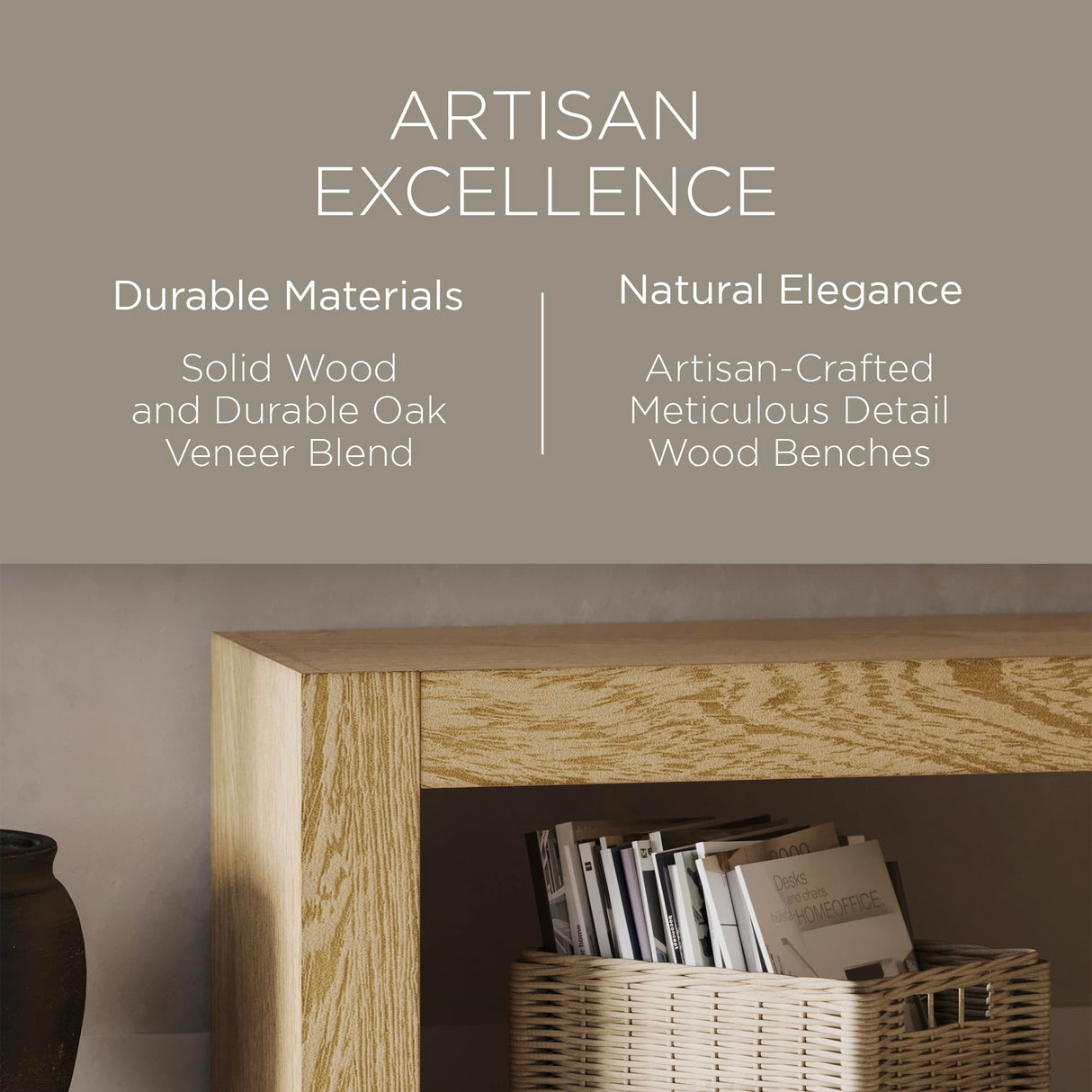 Maven Lane Zeno Contemporary Wooden Backless Bench Seating for Modern Dining, Kitchen Table, Entryway, Foyer, or Lobby in Weathered Natural Finish Maven Lane