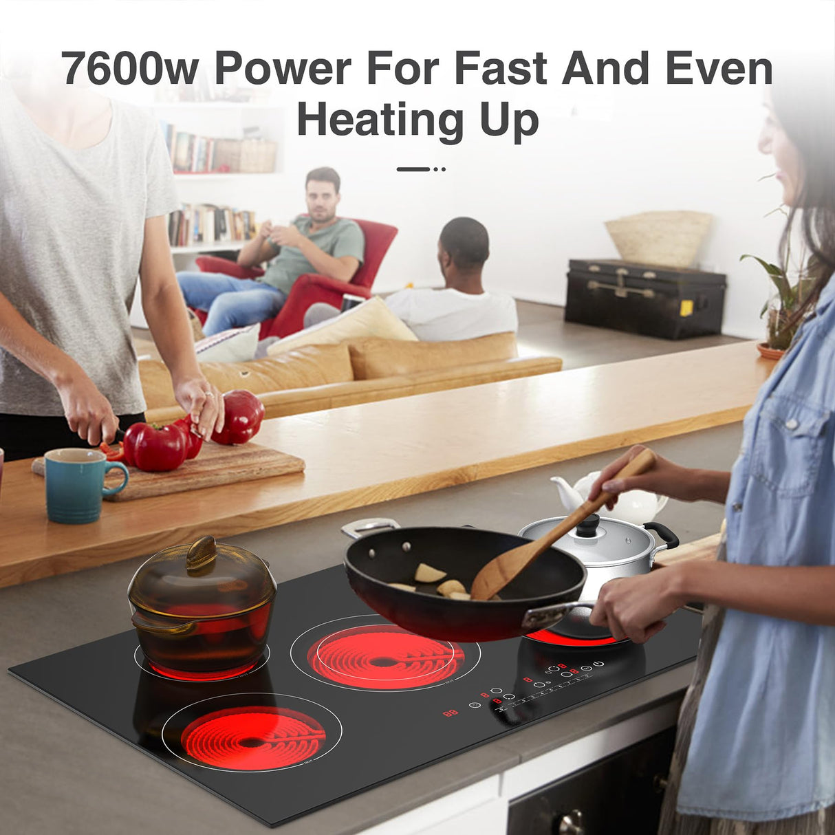 VBGK Electric cooktop 30 inch, 5 burner Electric Stove Built-in and Countertop Electric Stove Top, LED Touch Screen,9 Heating Level, Timer & Kid Safety Lock, 240V 30 inch Electric cooktop VBGK