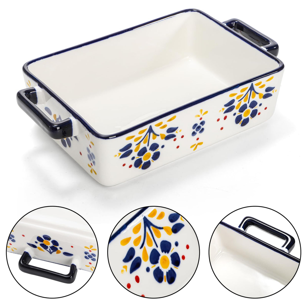 Peohud Set of 3 Casserole Dishes for Oven, Porcelain Baking Dishes with Handle, Large Rectangular Lasagna Pans, Ceramic Bakeware Set for Cooking, Kitchen, Cake Dinner, Banquet and Daily Use Peohud