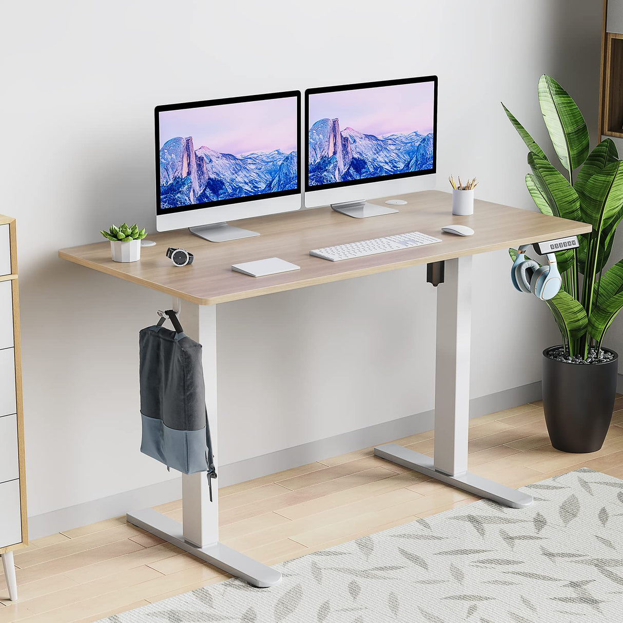 Sweetcrispy Electric Standing Desk, 40 x 24in Adjustable Height Electric Stand up Desk Standing Computer Desk Home Office Desk Ergonomic Workstation with 3 Memory Controller, Bamboo Texture Sweetcrispy